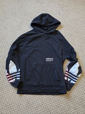 adidas Men's Black Pullover Hoodie with Trefoil Sleeve Accents